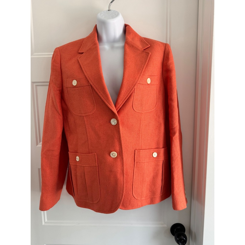NWT Lauren Ralph Lauren Petite Linen Silk Blazer Peach Herringbone Jacket 12P - Picture 7 of 13